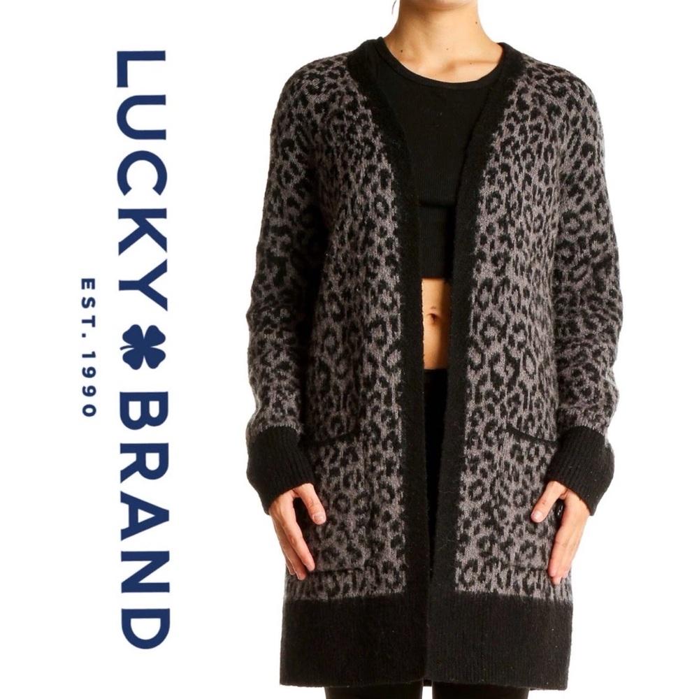 Lucky Brand Leopard Print Wool Blend Cardigan Sz S